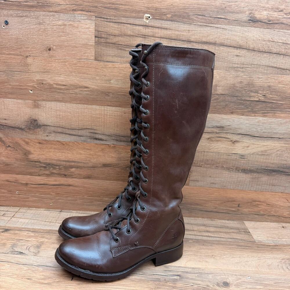 Frye Melissa Tall Lace Knee High Boots Dark Brown Leather 77015 Womens Size 7B